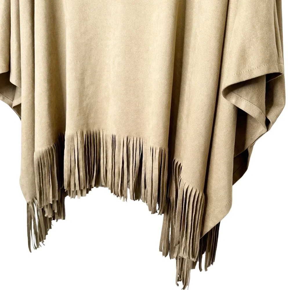 Karen Kane Faux Suede Tan Fringe Cape Large - Picture 3 of 12